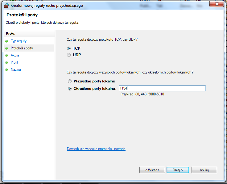 5. Dodawanie wyjątku na port 1194 1. Przechodzimy do Panelu Sterowania System i Zabezpieczenia Zapora Systemu Windows, następnie Ustawienia zaawansowane. 2.