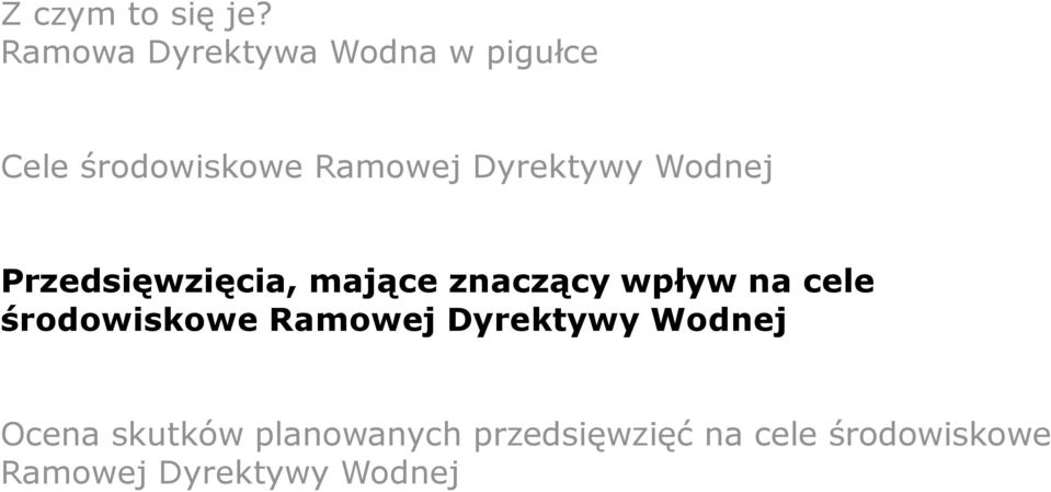 Dyrektywy Wodnej Przedsięwzięcia, mające znaczący wpływ na cele