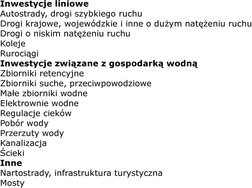 wodną Zbiorniki retencyjne Zbiorniki suche, przeciwpowodziowe Małe zbiorniki wodne Elektrownie wodne