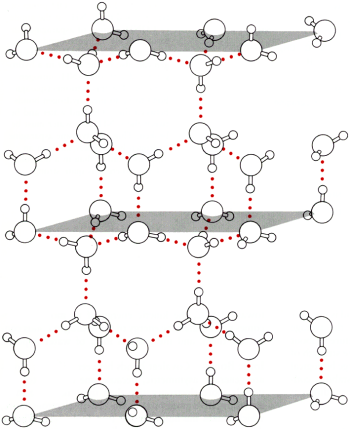 Cząsteczka - dipol (układ dwubiegunowy) poszczególne cząsteczki łączą się za pomocą wiązań wodorowych.
