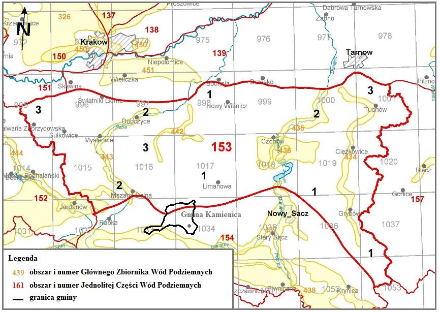 Prognoza Oddziaływania na Środowisko Strategii Rozwoju Gminy Kamienica na lata 2016 2023 Rysunek 5 Lokalizacja GZWP i JCWPd w obrębie Gminy Kamienica według podziału na 161 części Źródło: Strona