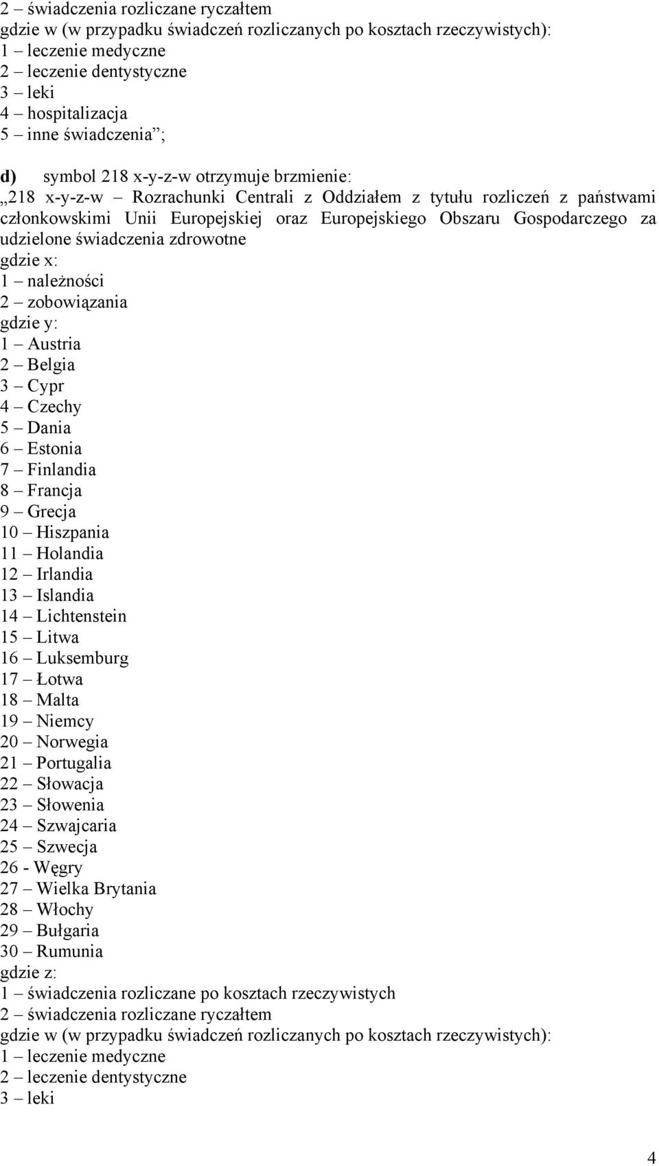 udzielone świadczenia zdrowotne 1 należności 2 zobowiązania gdzie y: 1 Austria 2 Belgia 3 Cypr 4 Czechy 5 Dania 6 Estonia 7 Finlandia 8 Francja 9 Grecja 10 Hiszpania 11 Holandia 12 Irlandia 13