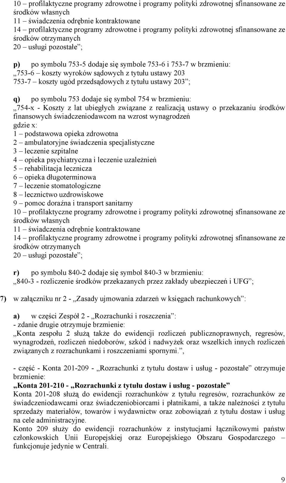 ugód przedsądowych z tytułu ustawy 203 ; q) po symbolu 753 dodaje się symbol 754 w brzmieniu: 754-x - Koszty z lat ubiegłych związane z realizacją ustawy o przekazaniu środków finansowych