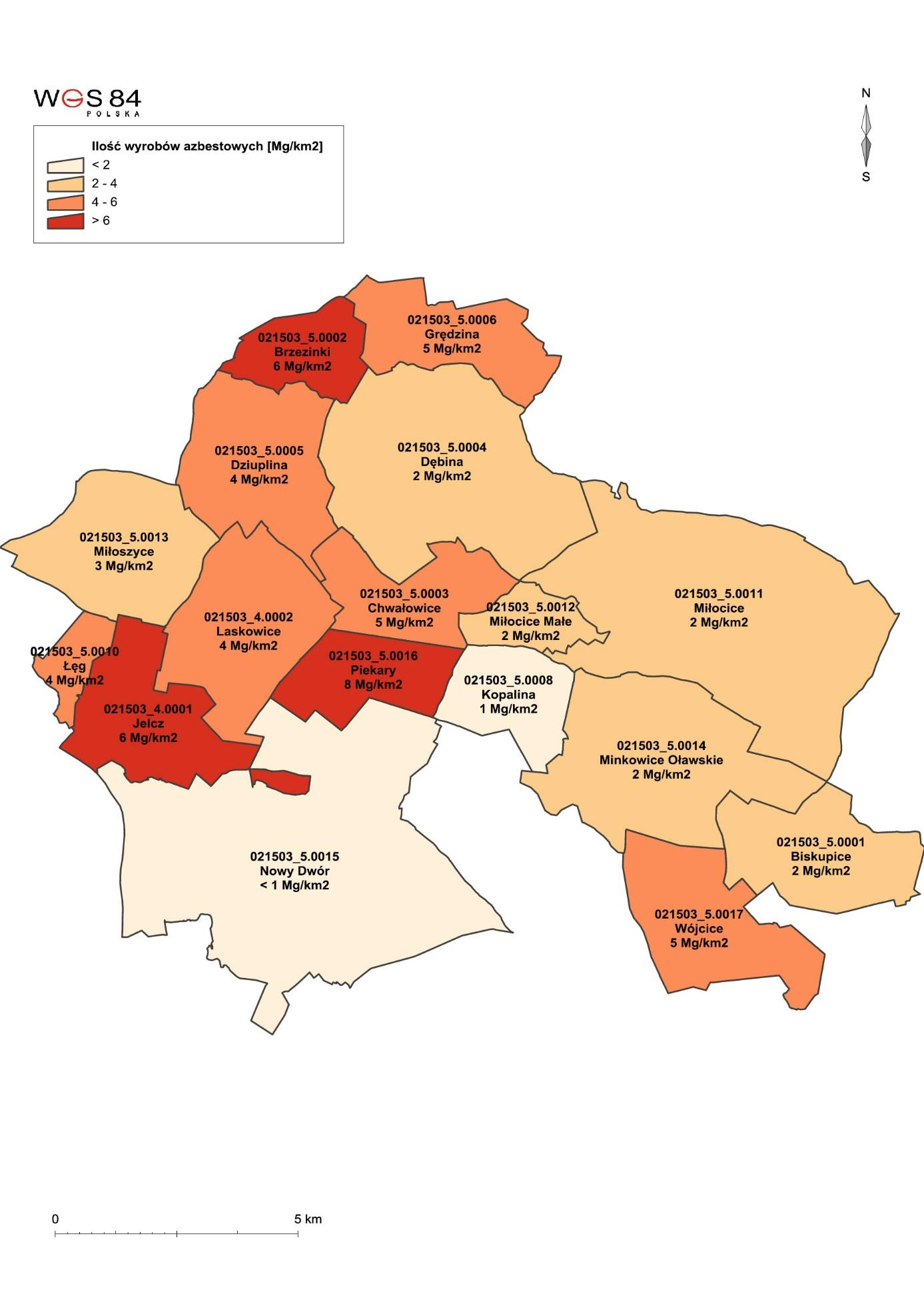 Mapa nr 2 Wyroby azbestowe w obrębach