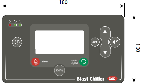 3.1 Terminale graficzne Blast Chiller posiada dwa terminale graficzne, jeden do montażu na ścianie lub panelu z plastikową obudową, drugi z klawiaturą membranową do montażu za panelem.