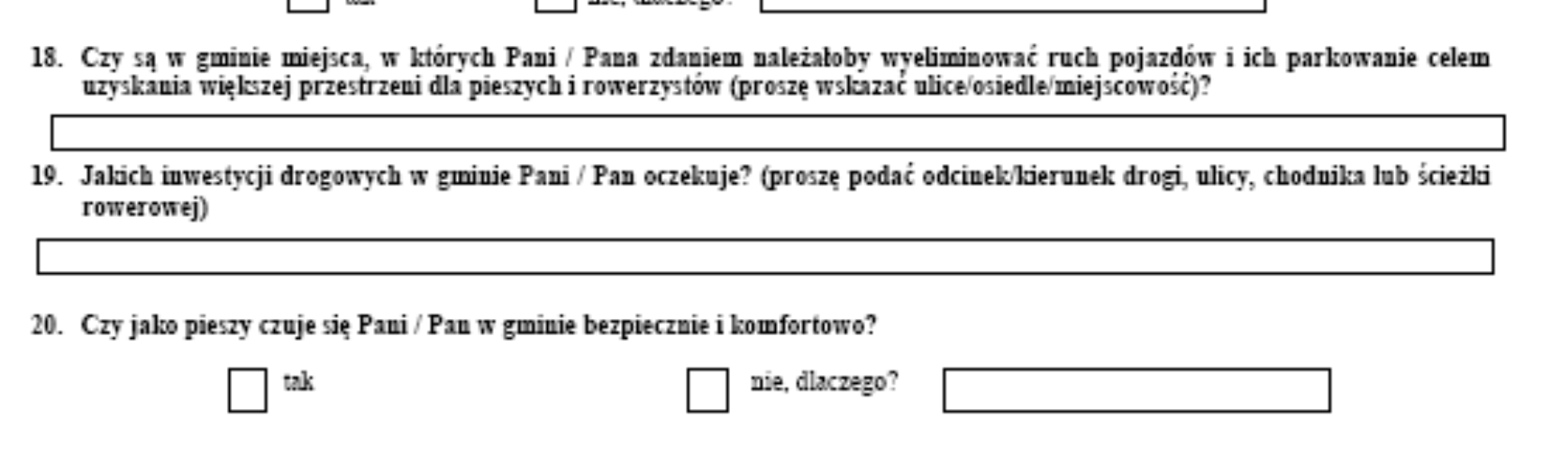 Rysunek 2-2 Wzór ankiety stworzonej na potrzeby Planu Zrównoważonej