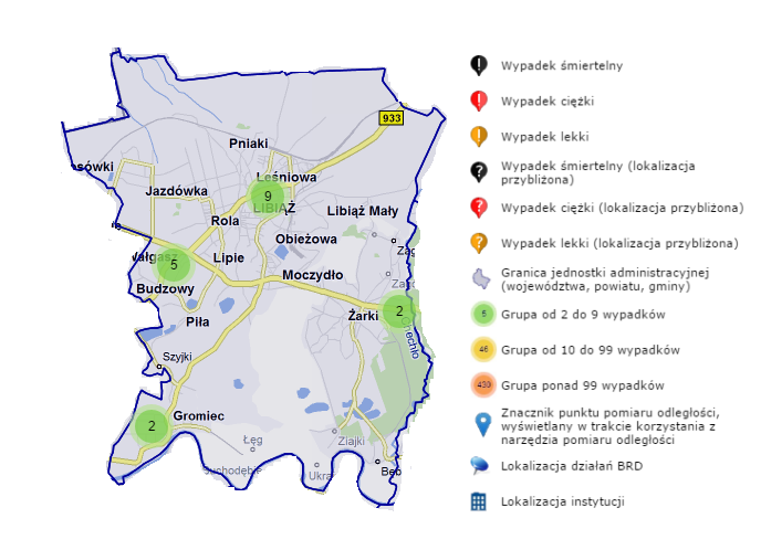 Rysunek 4-15 Mapa wypadków drogowych do jakich doszło w 2015