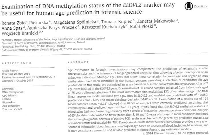 Nowe techniki w badaniach DNA/automatyzacja/analiza wyglądu osoby Określenie wieku osoby, która pozostawiła ślad z