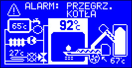 UWAGA! Alarm ten można skasować po obniżeniu się temperatury podajnika. Próba skasowania alarmu przed zakończeniem gaszenia wyłącza jedynie sygnalizację dźwiękową.