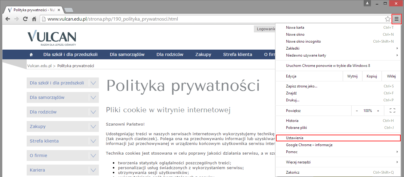 Jak wyłączyć obsługę plików cookie w przeglądarkach internetowych? 3/11 3. Kliknij przycisk OK w oknie Opcje internetowe. Przeglądarka Google Chrome Wyłączanie obsługi plików cookie 1.