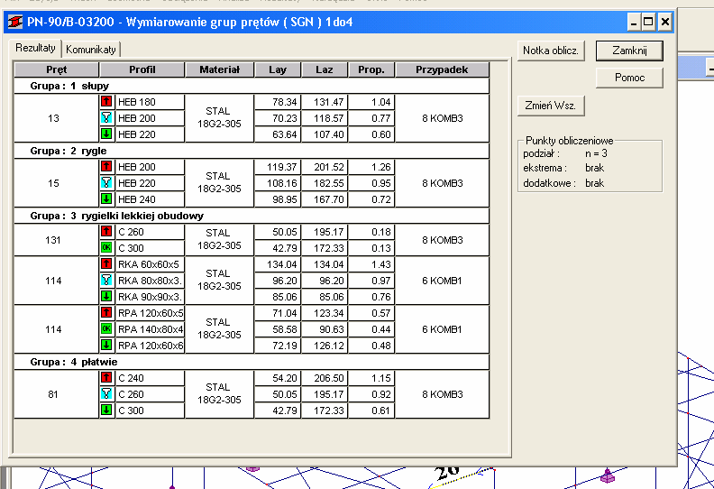 29 Rezultaty są przedstawione w oknie Wymiarowanie grup prętów PN-90/B-03200.