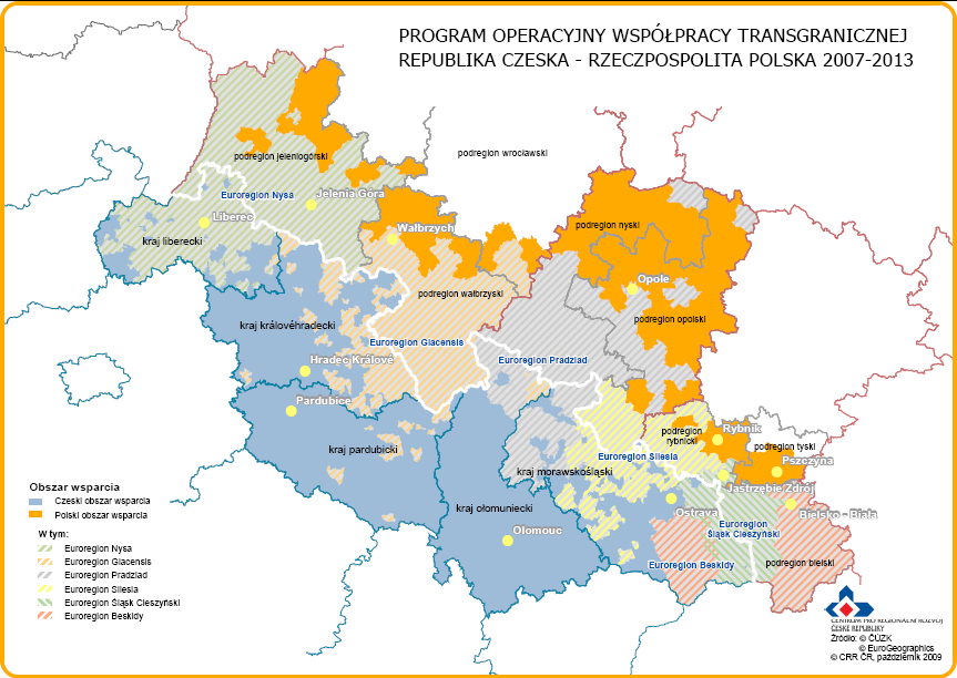 1.3 OBSZAR WSPARCIA FUNDUSZU Obszar wsparcia Funduszu jest zgodny z obszarem wsparcia całego Programu (patrz mapka). Obszar Programu jest określony przez obszar NUTS III.