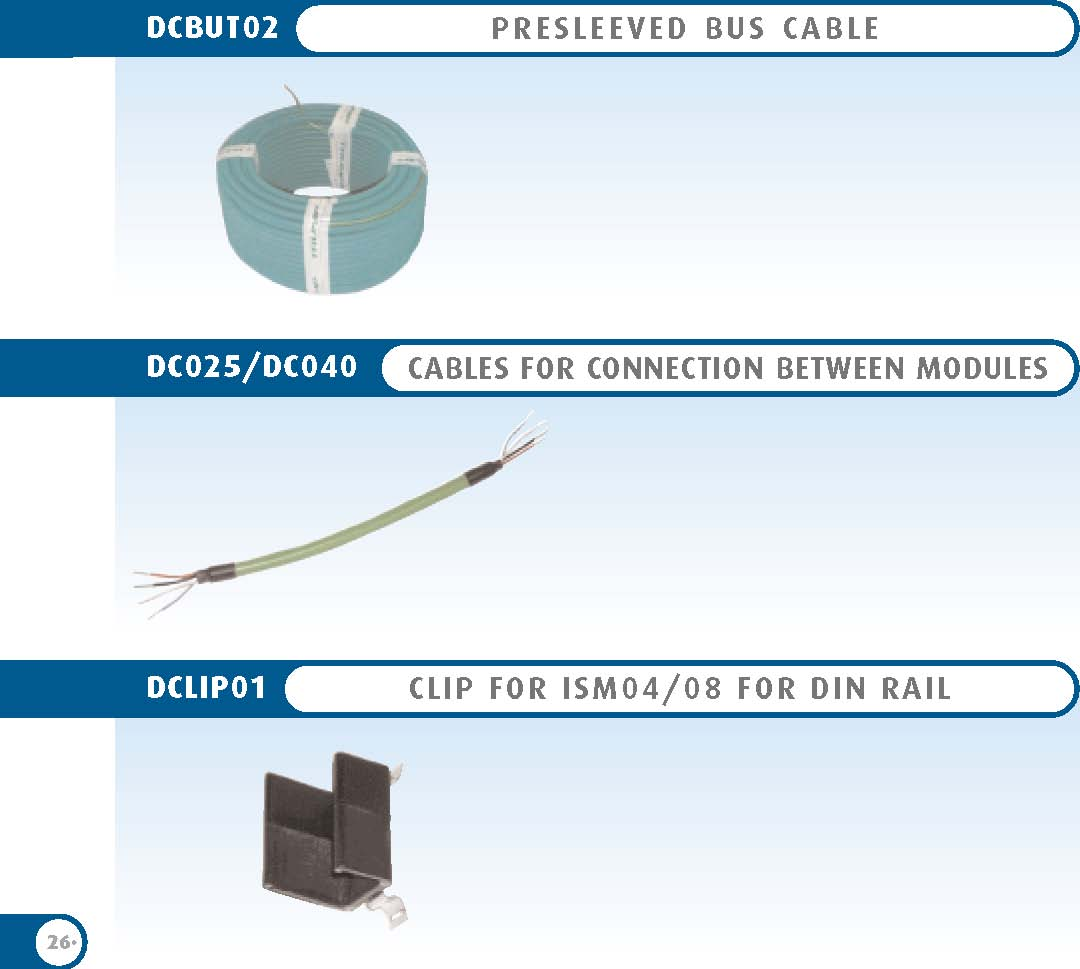 KABEL MAGISTRALNY Kabel magistralny zawiera 4 przewody z których 2 (czarny i czerwony) o średnicy 0,75 mm zasilają moduł napięciem 12 V DC a 2 skręcone ( biały i niebieski) o średnicy 0,28 mm służą