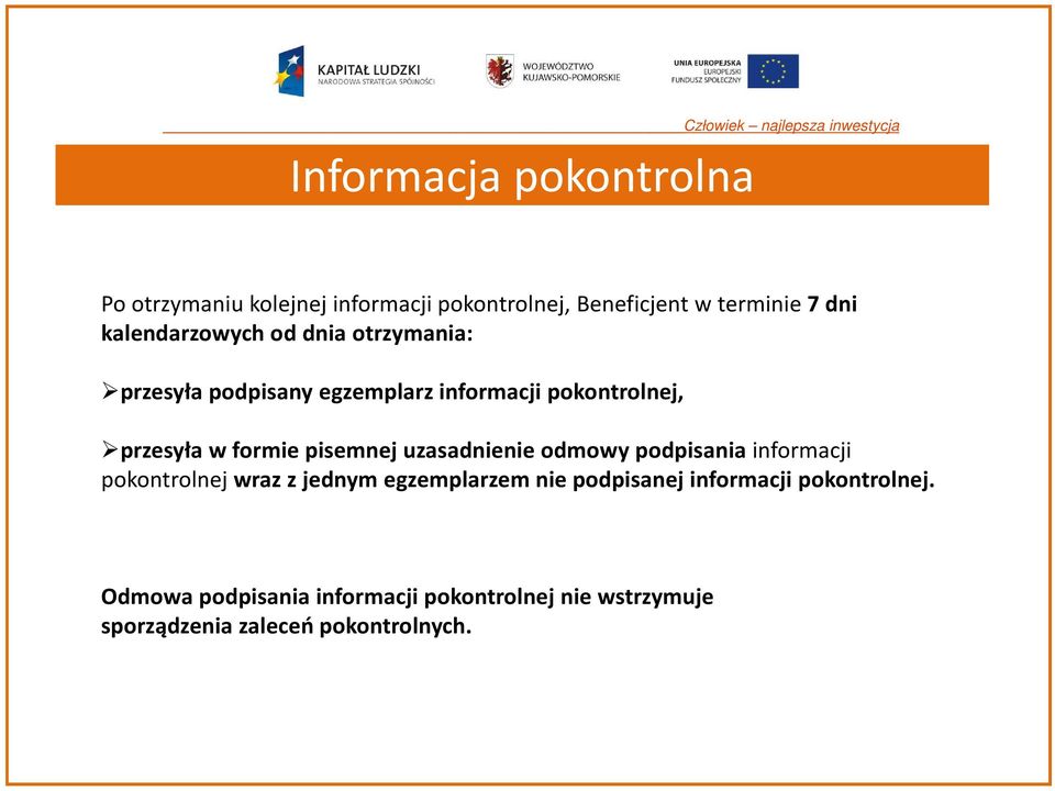 pisemnej uzasadnienie odmowy podpisania informacji pokontrolnej wraz z jednym egzemplarzem nie podpisanej