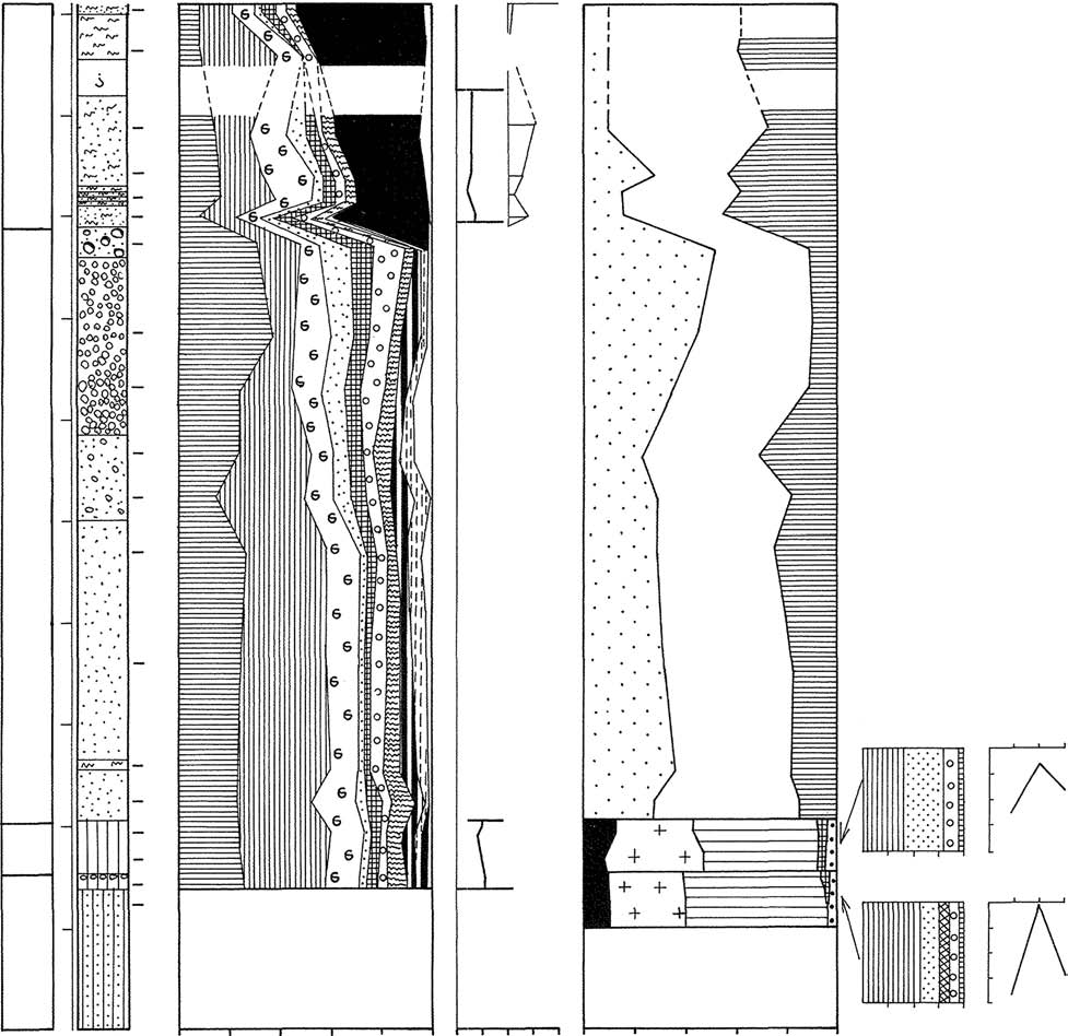 70 Dariusz Krzyszkowski Fig. 8. Profile litologiczne oraz cechy mineralogiczno-petrograficzne osadów w otworach wiertniczych: A Mielno (1/Kosz) i B Mœcice (3/Kosz) (ci¹g dalszy na str.