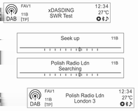 116 System audio-nawigacyjny Włączanie (Wł.) lub wyłączanie (Wył.) funkcji TP (komunikaty dla kierowców) podczas korzystania z funkcji FM RDS.