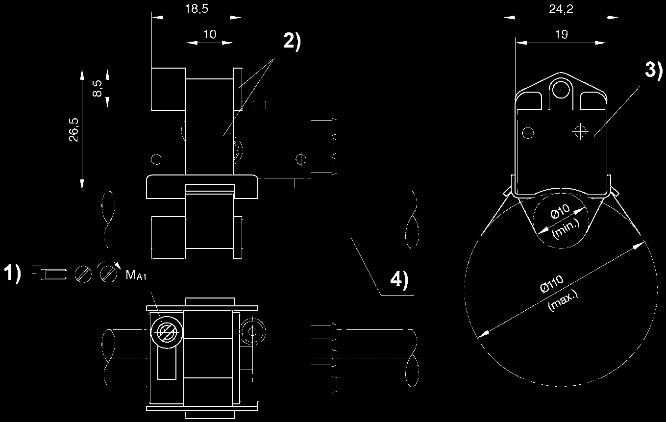 20 dla Seria SP1 do montażu w ach TRB, TRR, MNI, RN, P 00105958 00104944 śruba zaciskowa 2) taśma mocująca z