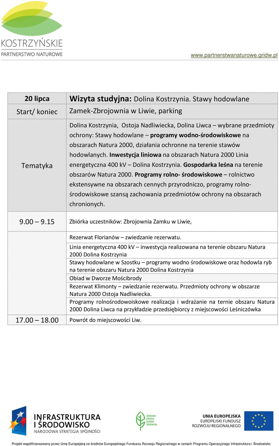 obszarach Natura 2000, działania ochronne na terenie stawów hodowlanych. Inwestycja liniowa na obszarach Natura 2000 Linia energetyczna 400 kv Dolina Kostrzynia.