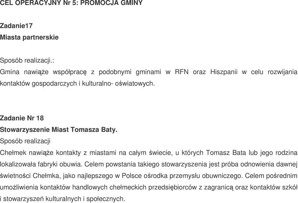 Zadanie Nr 18 Stowarzyszenie Miast Tomasza Baty.