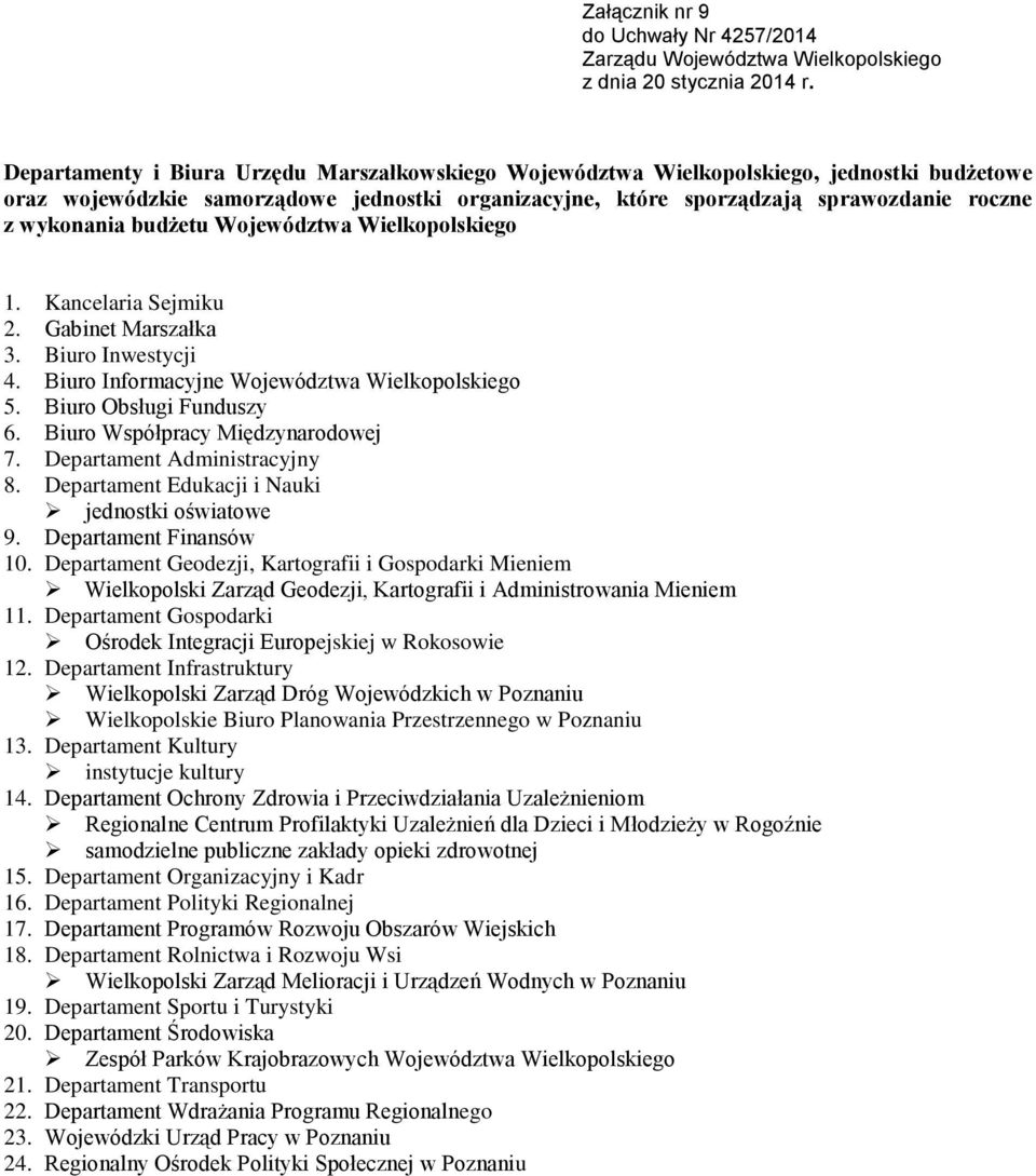 Biuro Współpracy Międzynarodowej 7. Departament Administracyjny 8. Departament Edukacji i Nauki jednostki oświatowe 9. Departament Finansów 10.