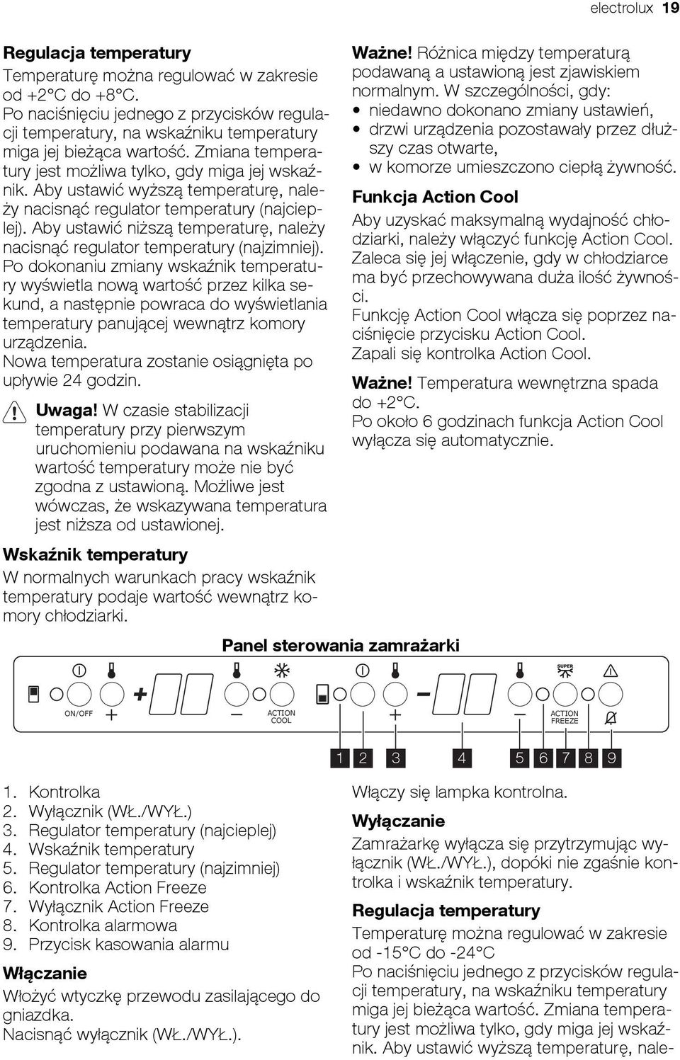 Aby ustawić niższą temperaturę, należy nacisnąć regulator temperatury (najzimniej).