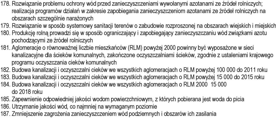 Produkcję rolną prowadzi się w sposób ograniczający i zapobiegający zanieczyszczaniu wód związkami azotu pochodzącymi ze źródeł rolniczych 181.