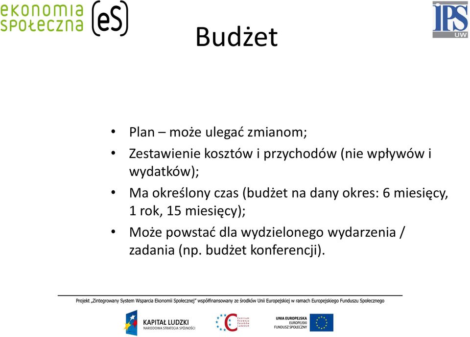 (budżet na dany okres: 6 miesięcy, 1 rok, 15 miesięcy); Może