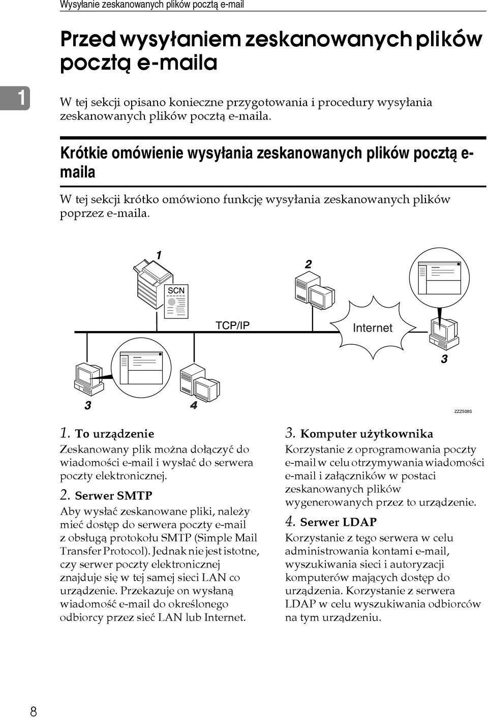 To urzàdzenie Zeskanowany plik moåna doâàczyæ do wiadomoãci e-mail i wysâaæ do serwera poczty elektronicznej. 2.