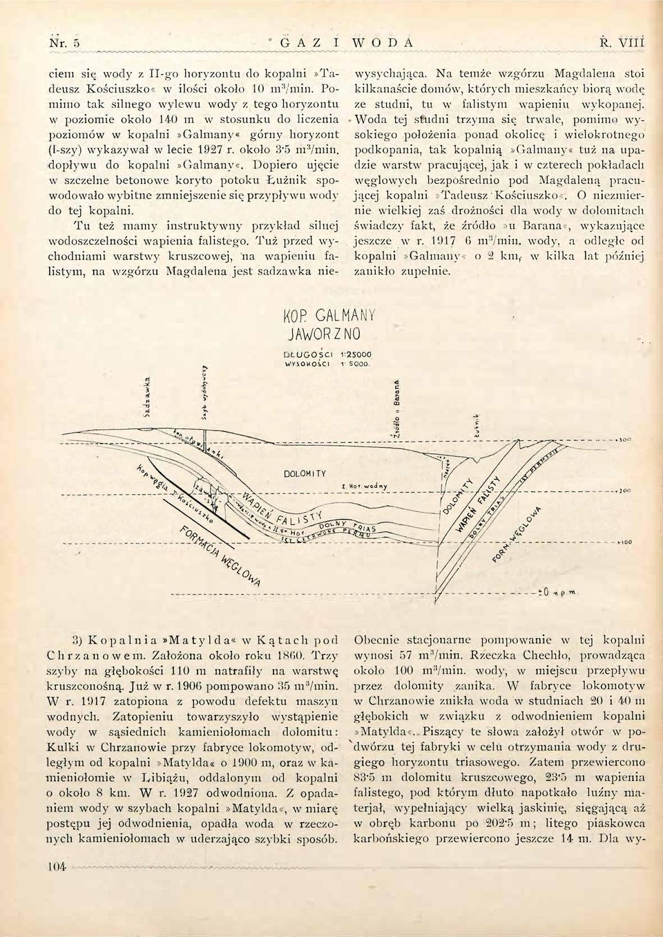 dopływu do kopalni»galmany«. Dopiero ujęcie w szczelne betonowe koryto potoku Łużnik spowodowało wybitne zmniejszenie się przypływu wody do tej kopalni.