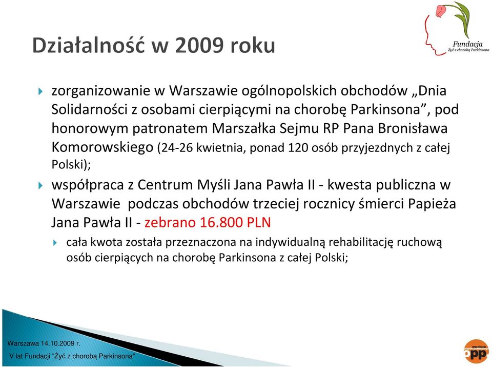 współpraca z Centrum Myśli Jana Pawła II -kwesta publiczna w Warszawie podczas obchodów trzeciej rocznicy śmierci Papieża Jana