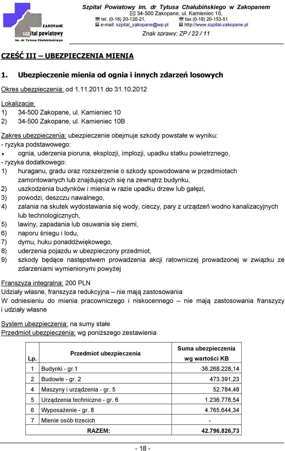 Kamieniec 10B Zakres ubezpieczenia: ubezpieczenie obejmuje szkody powstałe w wyniku: - ryzyka podstawowego: ognia, uderzenia pioruna, eksplozji, implozji, upadku statku powietrznego, - ryzyka