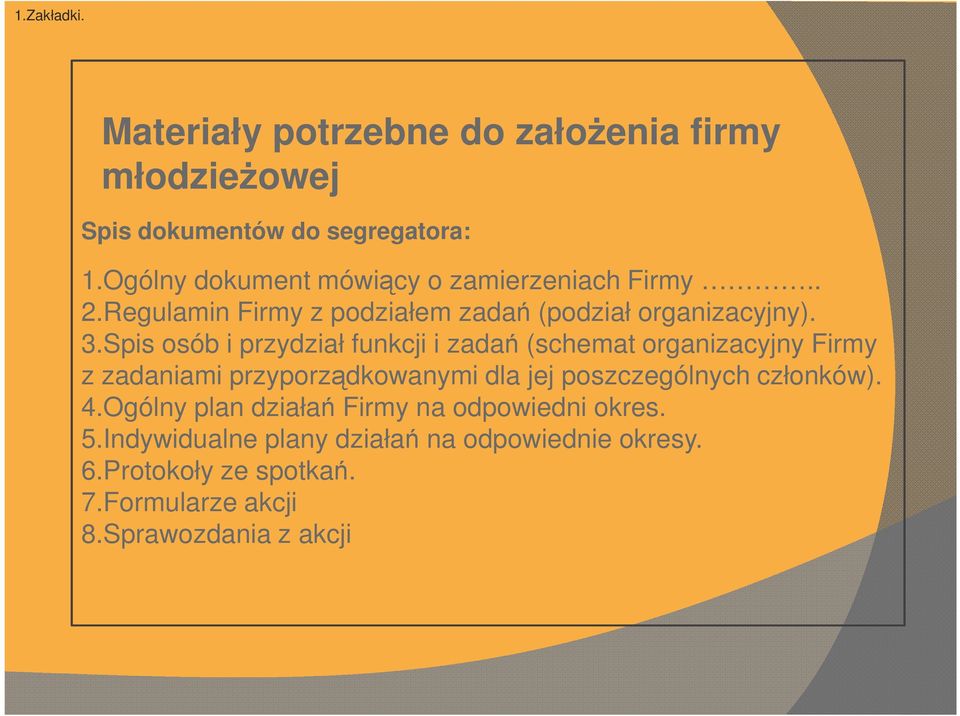 Spis osób i przydział funkcji i zadań (schemat organizacyjny Firmy z zadaniami przyporządkowanymi dla jej poszczególnych