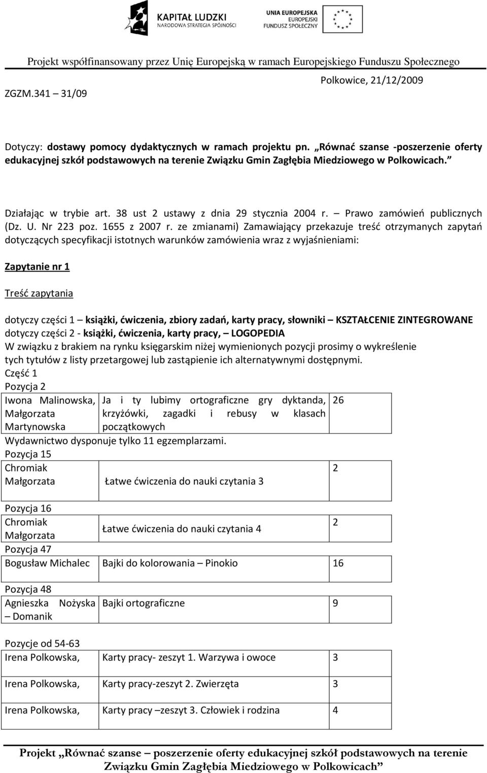 Prawo zamówień publicznych (Dz. U. Nr 223 poz. 1655 z 2007 r.