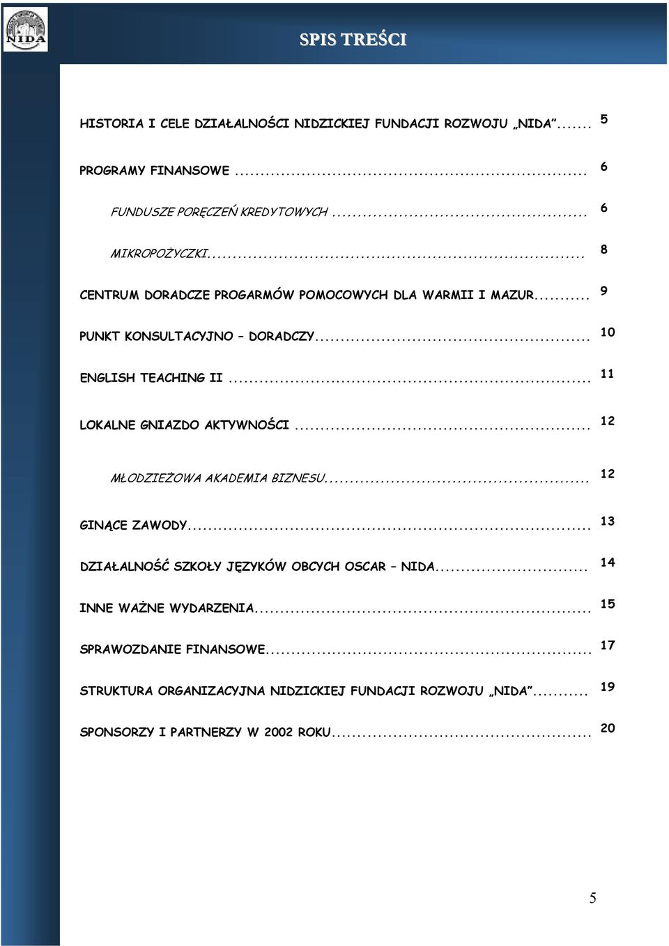 .. 11 LOKALNE GNIAZDO AKTYWNOŚCI... 12 MŁODZIEŻOWA AKADEMIA BIZNESU... 12 GINĄCE ZAWODY... 13 DZIAŁALNOŚĆ SZKOŁY JĘZYKÓW OBCYCH OSCAR NIDA.