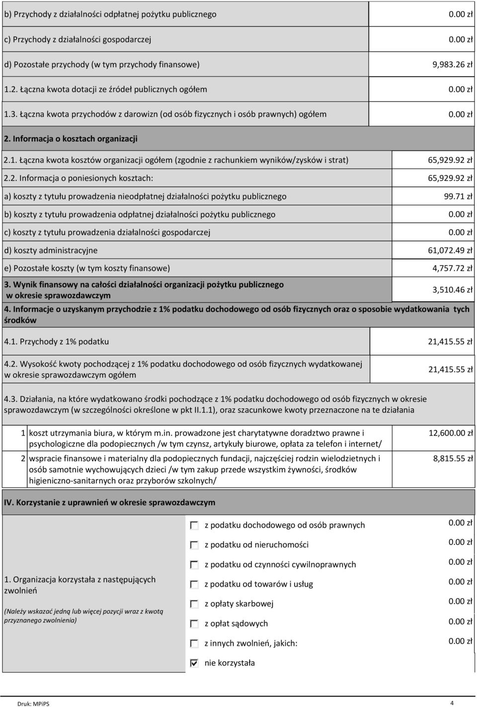 92 zł 2.2. Informacja o poniesionych kosztach: a) koszty z tytułu prowadzenia nieodpłatnej działalności pożytku publicznego b) koszty z tytułu prowadzenia odpłatnej działalności pożytku publicznego