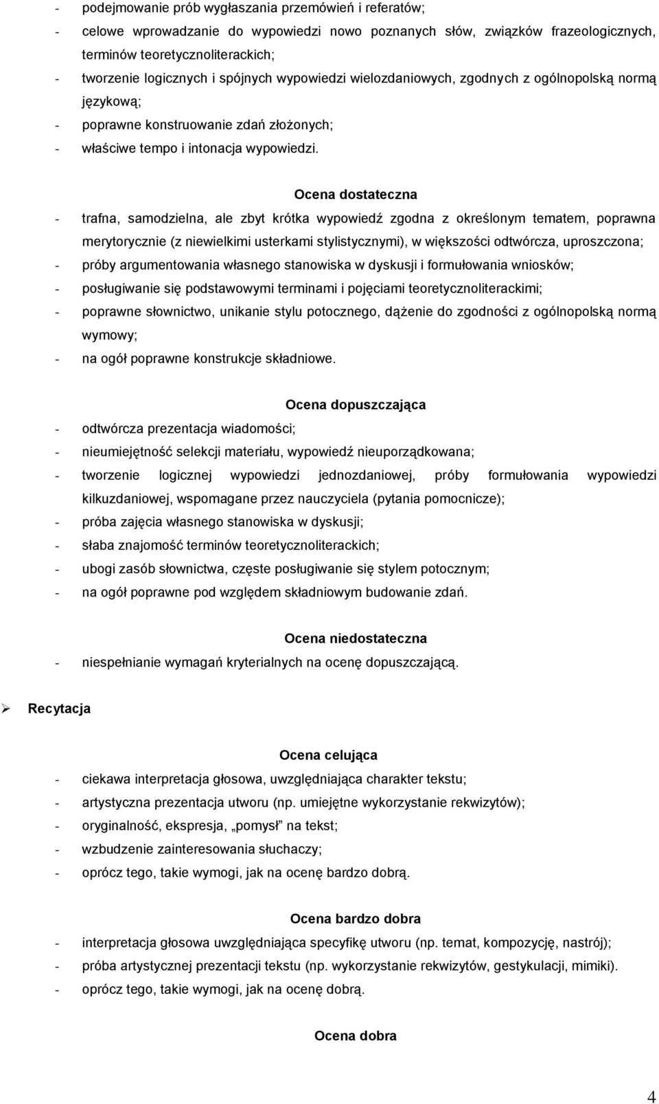 Ocena dostateczna - trafna, samodzielna, ale zbyt krótka wypowiedź zgodna z określonym tematem, poprawna merytorycznie (z niewielkimi usterkami stylistycznymi), w większości odtwórcza, uproszczona; -