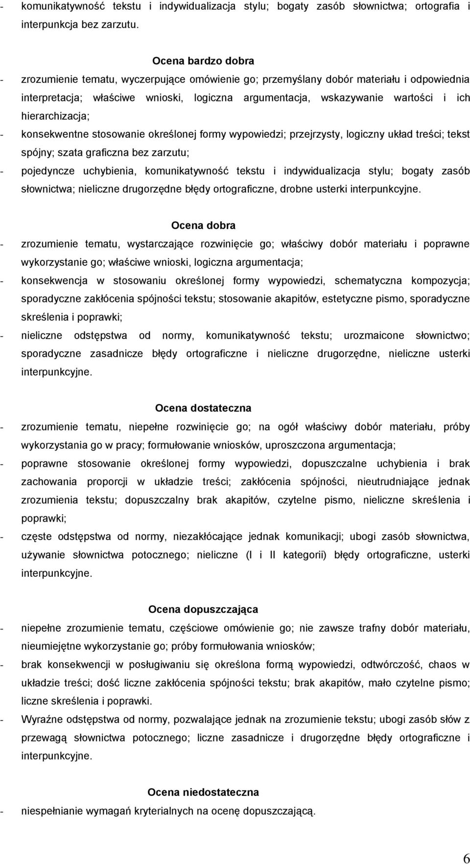 hierarchizacja; - konsekwentne stosowanie określonej formy wypowiedzi; przejrzysty, logiczny układ treści; tekst spójny; szata graficzna bez zarzutu; - pojedyncze uchybienia, komunikatywność tekstu i