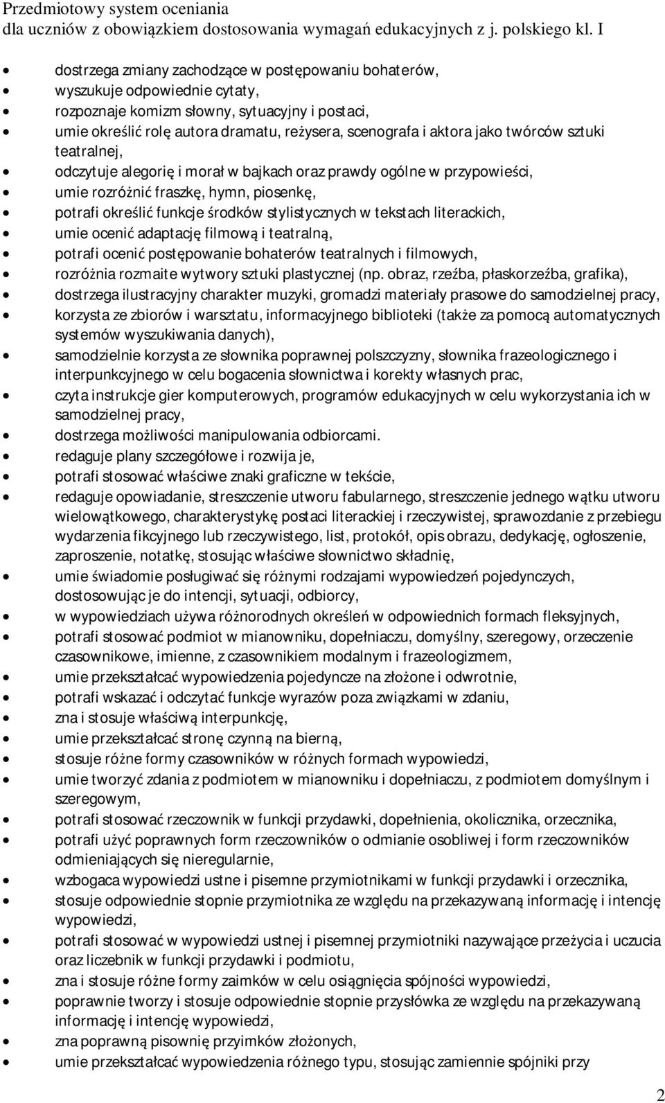 tekstach literackich, umie ocenić adaptację filmową i teatralną, potrafi ocenić postępowanie bohaterów teatralnych i filmowych, rozróżnia rozmaite wytwory sztuki plastycznej (np.