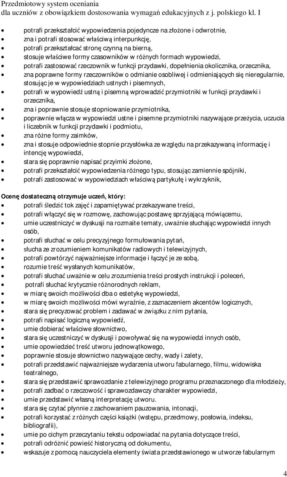 nieregularnie, stosując je w wypowiedziach ustnych i pisemnych, potrafi w wypowiedź ustną i pisemną wprowadzić przymiotniki w funkcji przydawki i orzecznika, zna i poprawnie stosuje stopniowanie