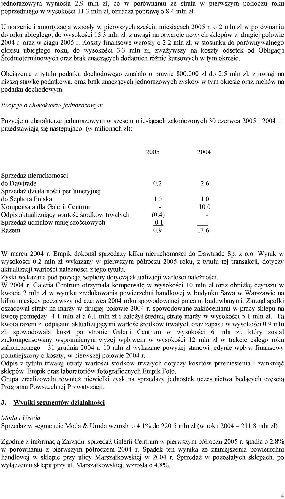 3 mln zł, z uwagi na otwarcie nowych sklepów w drugiej połowie 2004 r. oraz w ciągu 2005 r. Koszty finansowe wzrosły o 2.2 mln zł, w stosunku do porównywalnego okresu ubiegłego roku, do wysokości 3.