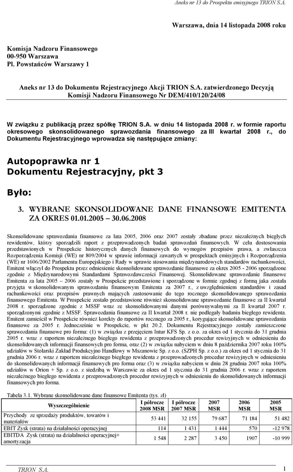 w formie raportu okresowego skonsolidowanego sprawozdania finansowego za III kwartał 2008 r.