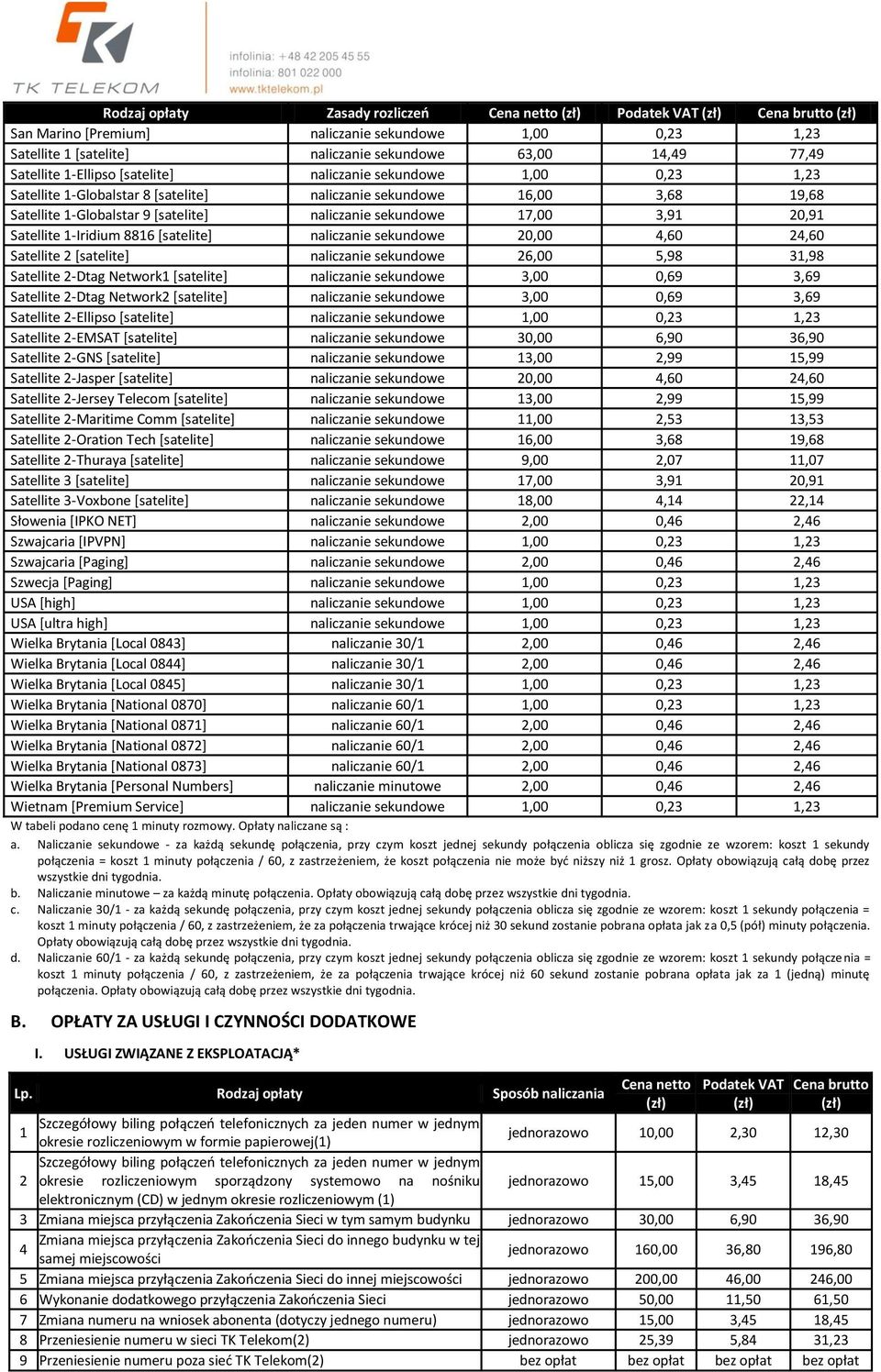 Satellite 1-Iridium 8816 [satelite] naliczanie sekundowe 20,00 4,60 24,60 Satellite 2 [satelite] naliczanie sekundowe 26,00 5,98 31,98 Satellite 2-Dtag Network1 [satelite] naliczanie sekundowe 3,00