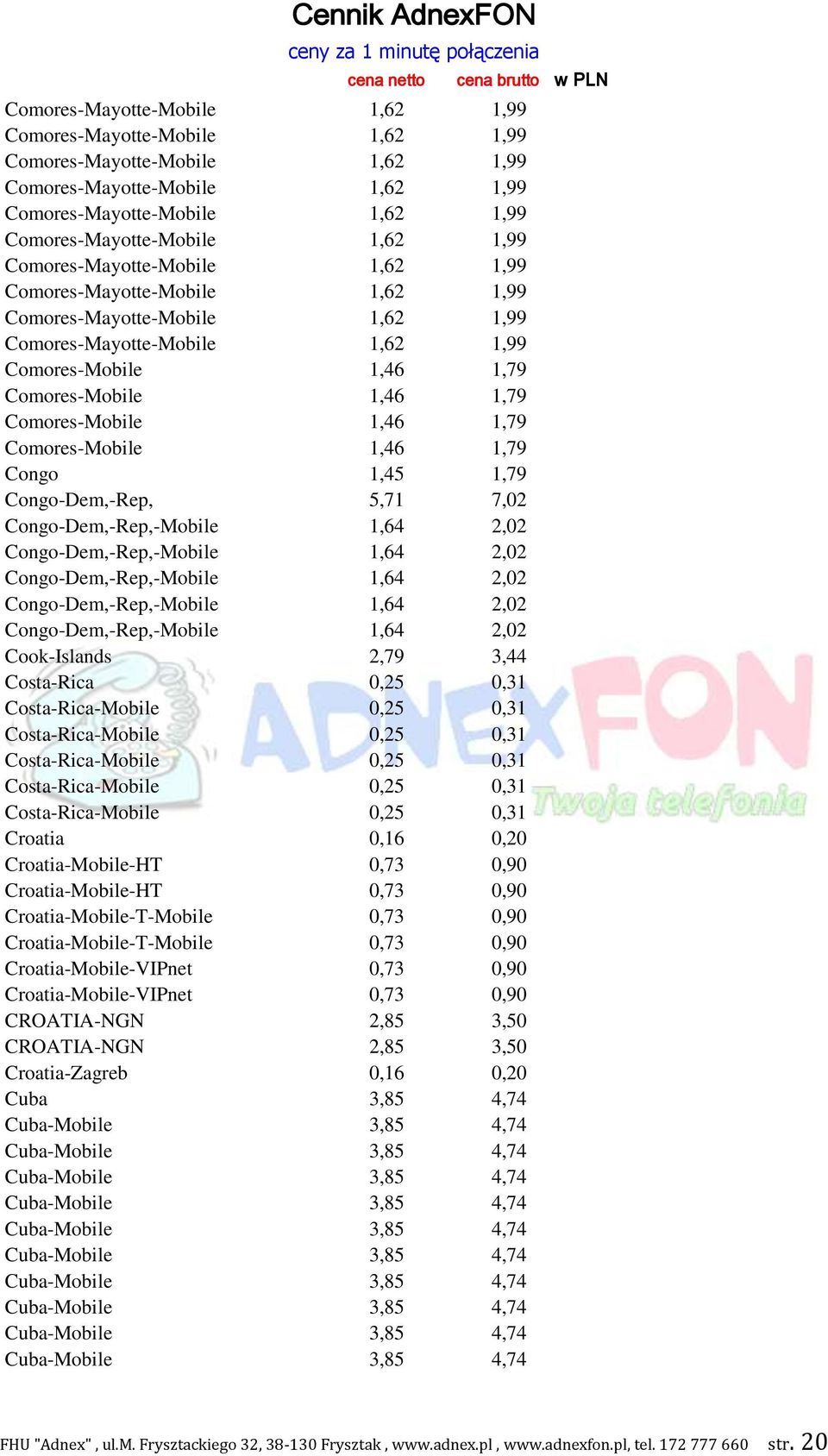 1,46 1,79 Comores-Mobile 1,46 1,79 Congo 1,45 1,79 Congo-Dem,-Rep, 5,71 7,02 Congo-Dem,-Rep,-Mobile 1,64 2,02 Congo-Dem,-Rep,-Mobile 1,64 2,02 Congo-Dem,-Rep,-Mobile 1,64 2,02 Congo-Dem,-Rep,-Mobile