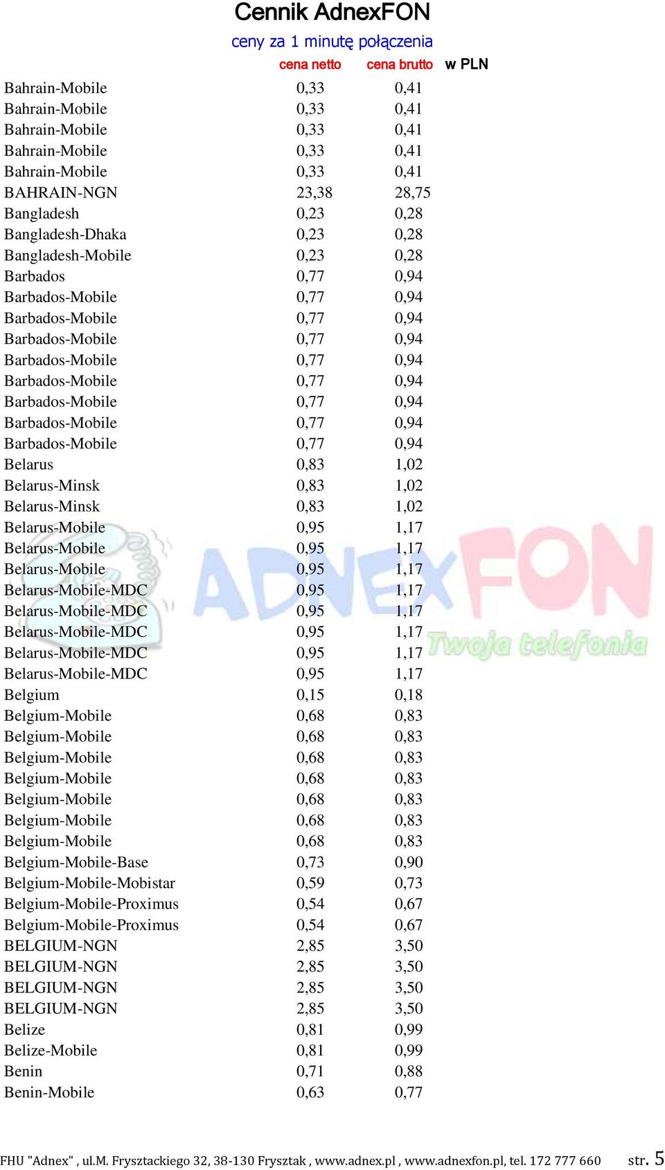 0,94 Barbados-Mobile 0,77 0,94 Barbados-Mobile 0,77 0,94 Belarus 0,83 1,02 Belarus-Minsk 0,83 1,02 Belarus-Minsk 0,83 1,02 Belarus-Mobile 0,95 1,17 Belarus-Mobile 0,95 1,17 Belarus-Mobile 0,95 1,17