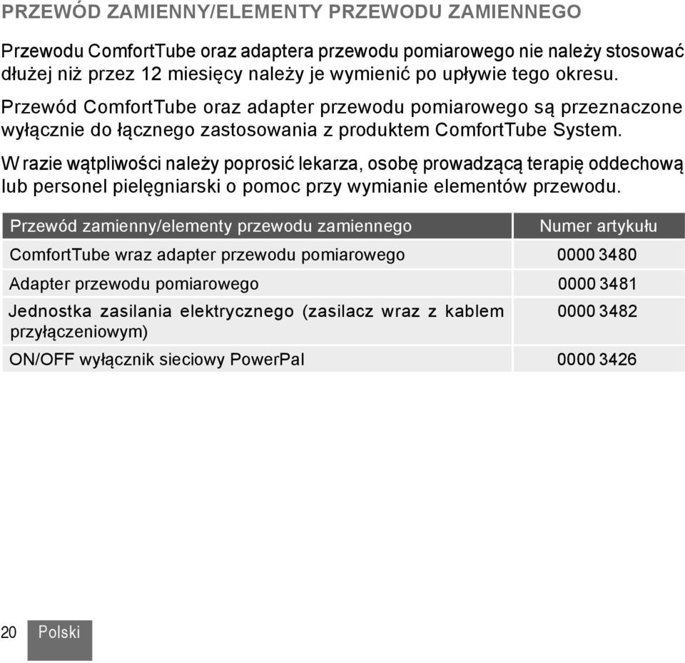 W razie wątpliwości należy poprosić lekarza, osobę prowadzącą terapię oddechową lub personel pielęgniarski o pomoc przy wymianie elementów przewodu.