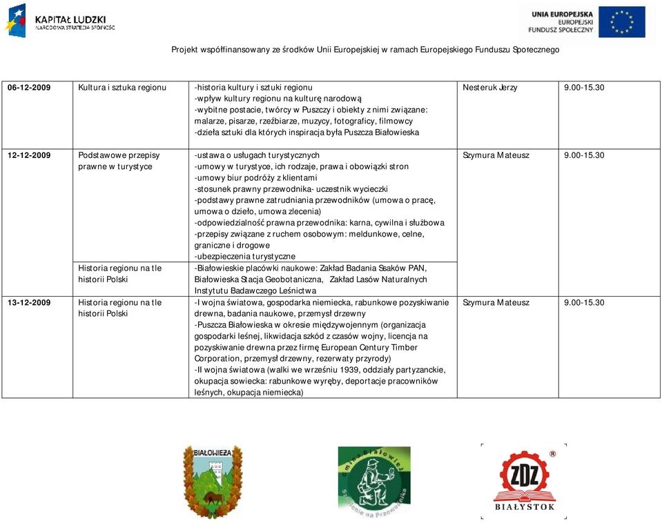 13-12-2009 Historia regionu na tle -ustawa o usługach turystycznych -umowy w turystyce, ich rodzaje, prawa i obowiązki stron -umowy biur podróży z klientami -stosunek prawny przewodnika- uczestnik