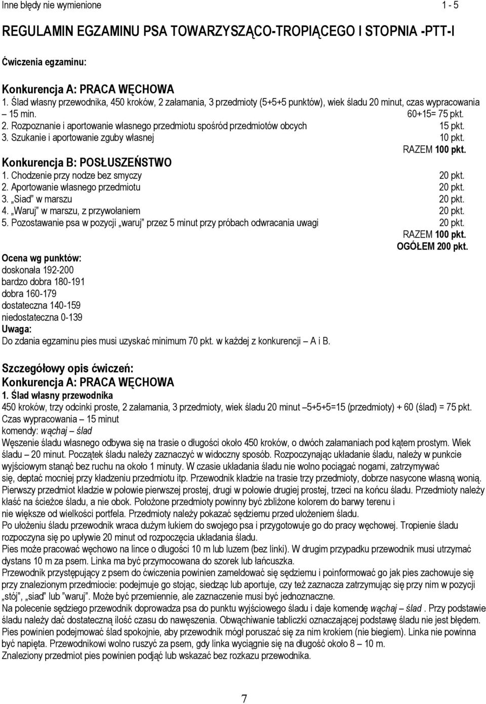 3. Szukanie i aportowanie zguby własnej 10 pkt. RAZEM 100 pkt. Konkurencja B: POSŁUSZEŃSTWO 1. Chodzenie przy nodze bez smyczy 20 pkt. 2. Aportowanie własnego przedmiotu 20 pkt. 3.