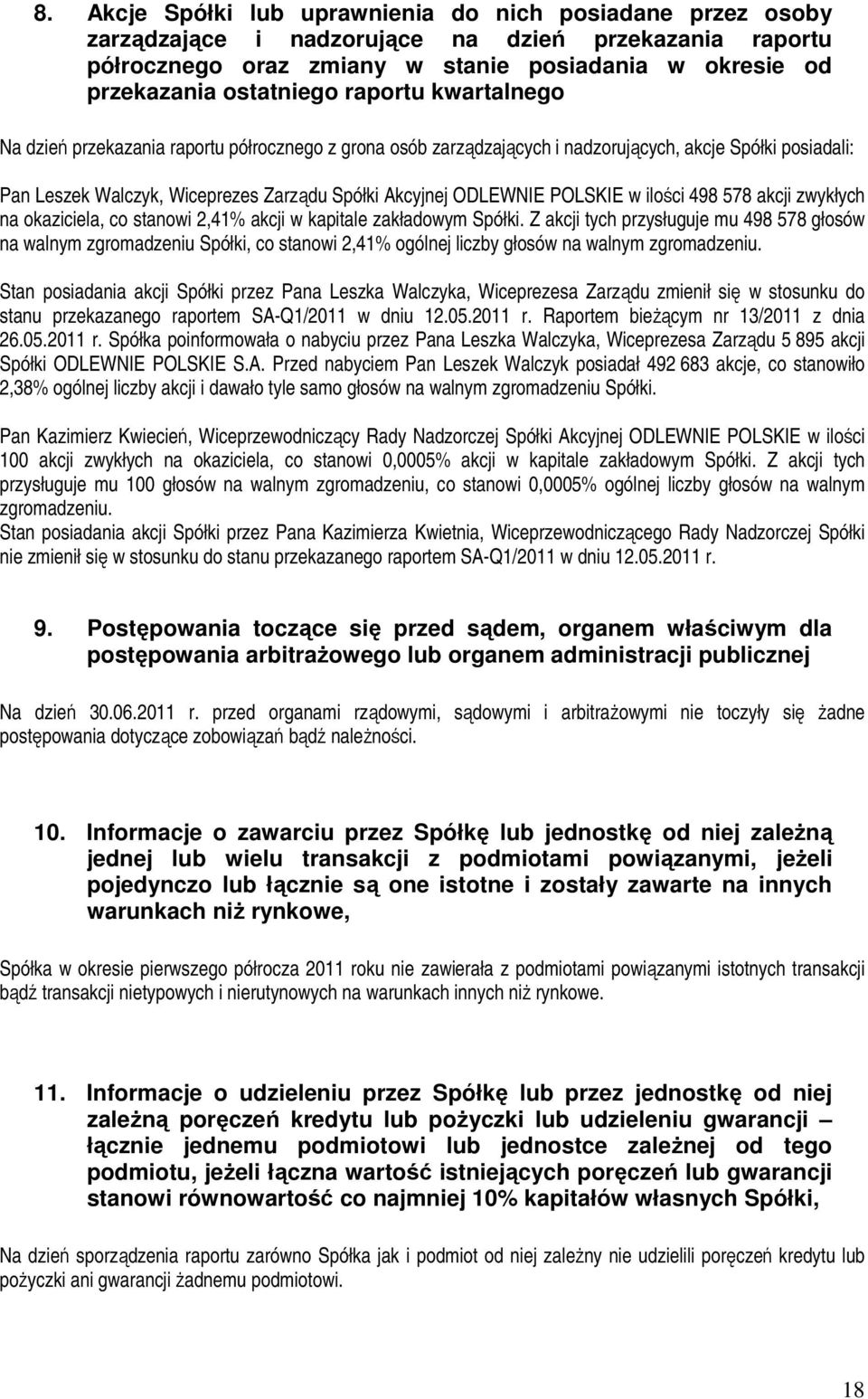 POLSKIE w ilości 498 578 akcji zwykłych na okaziciela, co stanowi 2,41% akcji w kapitale zakładowym Spółki.