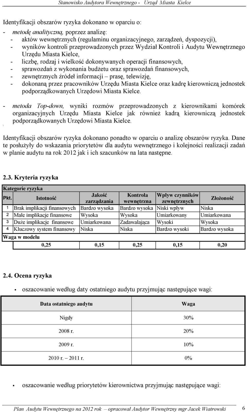 finansowych, - zewnętrznych źródeł informacji prasę, telewizję, - dokonaną przez pracowników Urzędu Miasta Kielce oraz kadrę kierowniczą jednostek podporządkowanych Urzędowi Miasta Kielce.