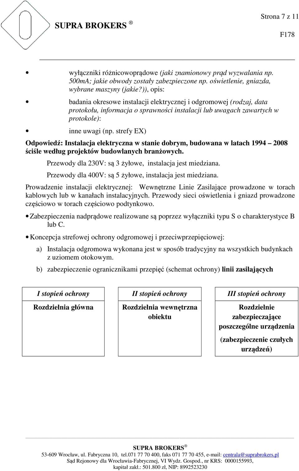 strefy EX) Odpowiedź: Instalacja elektryczna w stanie dobrym, budowana w latach 1994 2008 ściśle według projektów budowlanych branżowych. Przewody dla 230V: są 3 żyłowe, instalacja jest miedziana.